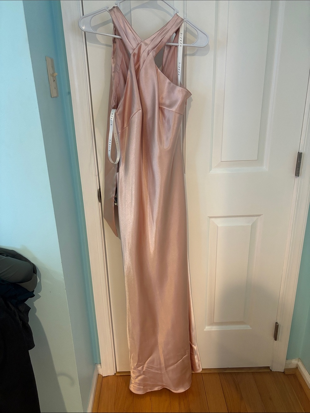 Azazie Satin Maxi Dress in Blush